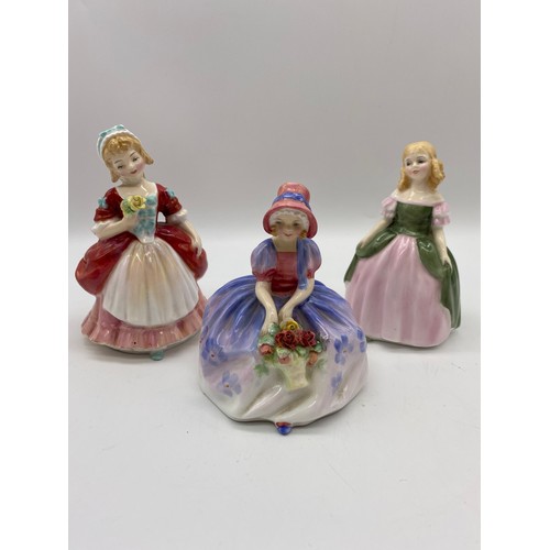 433 - ROYAL DOULTON FIGURES INC. DINKY DOO, BO PEEP, MONICA, VALERIE, PENNY AND A COALPORT MINIATURE SYLVI... 