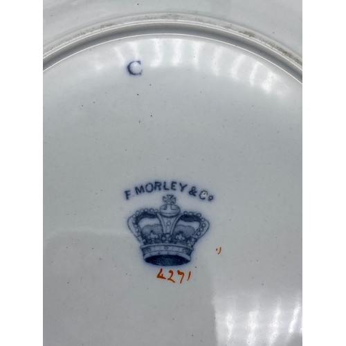 444 - PAIR OF F. MORLEY CHINOISERIE PLATES AND 19TH CENTURY MOUSTACHE CUP