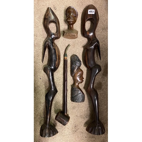 453 - CARVED AFRICAN BUSTS AND BAVARIAN PIPE