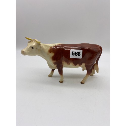 566 - BESWICK HEREFORD COW AND CALF BROWN AND WHITE GLOSS