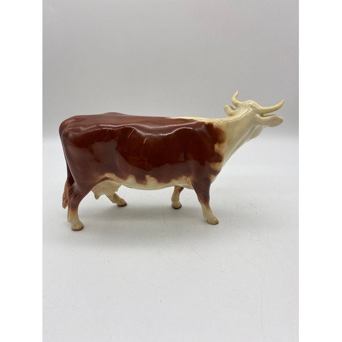 566 - BESWICK HEREFORD COW AND CALF BROWN AND WHITE GLOSS