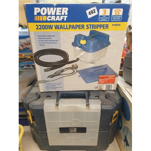 492 - UPVC CUBE TOOL BOX AND A POWER CRAFT WALL PAPER STRIPPER