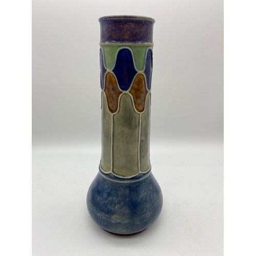 583 - ROYAL DOULTON STONEWARE TALL BULBOUS VASE IMPRESSED FJ FOR FLORRIE JONES 7736 TO BASE