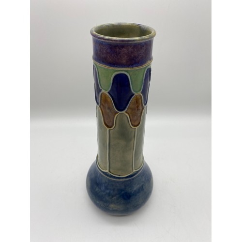 583 - ROYAL DOULTON STONEWARE TALL BULBOUS VASE IMPRESSED FJ FOR FLORRIE JONES 7736 TO BASE