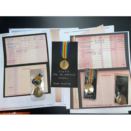 616 - FOUR WWI MEDALS - K22412 H. A. COFFEY STO.1 R.N, 51426 PTE H.C. WENSLEY K.O.Y.LI, 16429 CPL G. CROOM... 