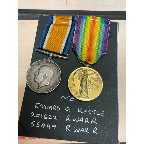 638 - WWI MEDAL DUO 201622 TO PTE E.G. KETTLE R.WAR