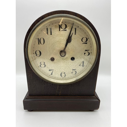 597 - 20TH CENTURY ARCHED CASED CHIMING MANTLE CLOCK