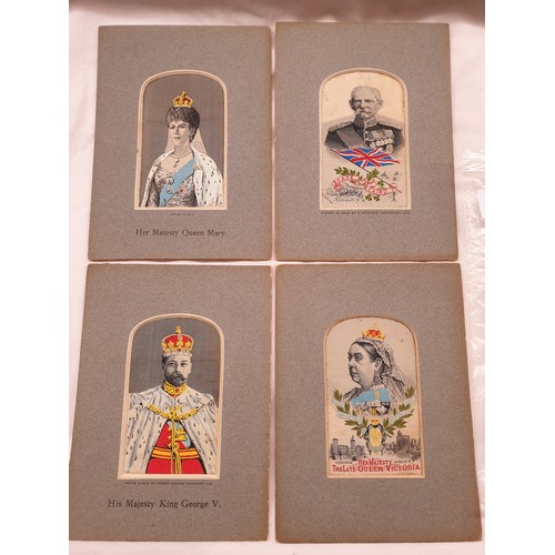 662 - FOUR THOMAS STEVENOGRAPHS HER MAJESTY QUEEN VICTORIA, ROBERTS, KING GEORGE V AND QUEEN MARY