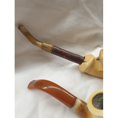 661 - MEERSCHAUM CARVED PERSIAN FIGURE BOWL PIPE AND ONE OTHER SLIGHT DAMAGE TO ONE