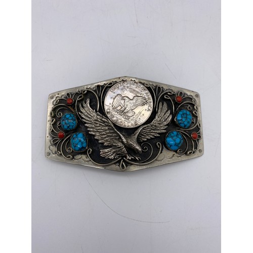 643 - AMERICAN ONE DOLLAR AND STONE SET SPREAD EAGLE BELT BUCKLE