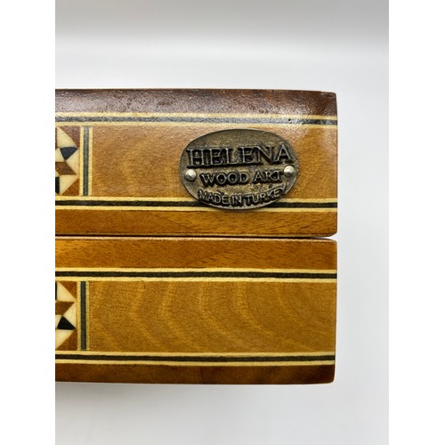 644 - HELENA WOODART DAMASCUS BACK GAMMON AND CHEQUERBOARD BOX