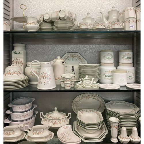 461 - EXTENSIVE THREE SHELVES OF ETERNAL BEAU PATTERNED TABLE WARES INC. TUREENS, GRAVY BOAT, GRADUATED SE... 