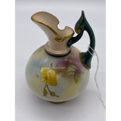 692 - ROYAL WORCESTER SQUAT BULBOUS EWER PAINTED WITH ROSES