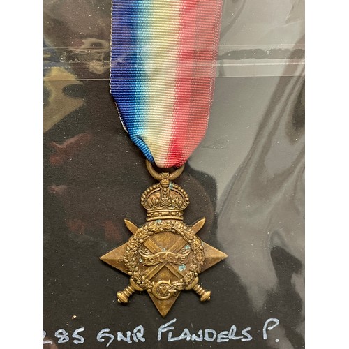 607 - SINGLE WWI MEDAL 11285 TO GNR P. FLANDERS ROYAL RFA WITH EPHEMERA