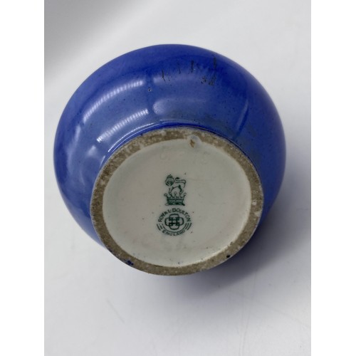 694 - ROYAL DOULTON FLO BLUE SQUAT BOWL, MINIATURE BALUSTER VASE, AND A TAPERED VASE A/F