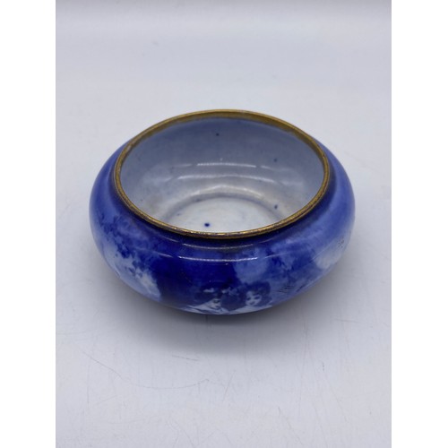 694 - ROYAL DOULTON FLO BLUE SQUAT BOWL, MINIATURE BALUSTER VASE, AND A TAPERED VASE A/F