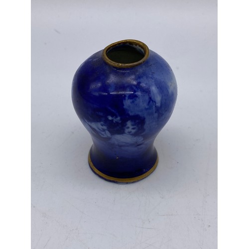 694 - ROYAL DOULTON FLO BLUE SQUAT BOWL, MINIATURE BALUSTER VASE, AND A TAPERED VASE A/F