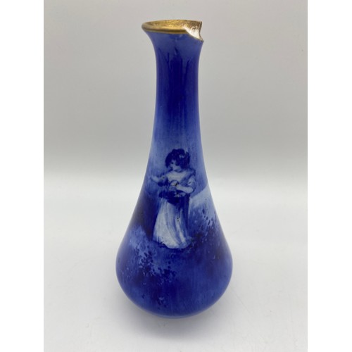 694 - ROYAL DOULTON FLO BLUE SQUAT BOWL, MINIATURE BALUSTER VASE, AND A TAPERED VASE A/F