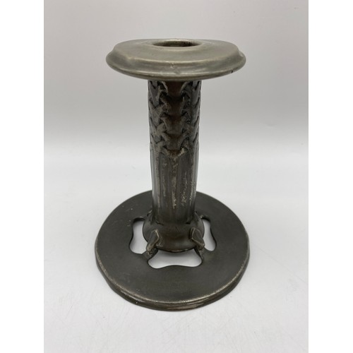 538 - PAIR OF ART NOUVEAU PEWTER TUDRIC CANDLE STICKS STAMPED 022