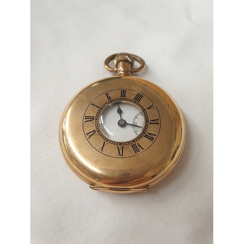 671 - GOLD PLATED HALF HUNTER CASED POCKET WATCH