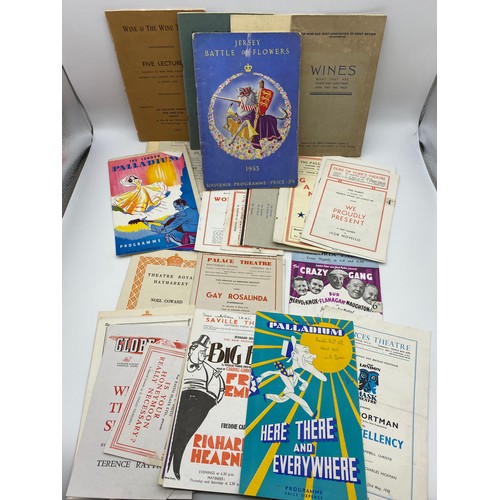 653 - VINTAGE THEATRICAL PROGRAMMES AND BOOKS ON WINE, ETC