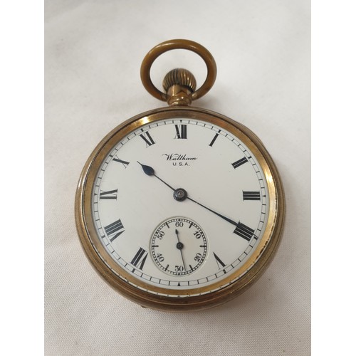 670 - GOLD PLATED THE RUSSELL MODEL ALGIN CASED POCKET WATCH BY WALTHAM