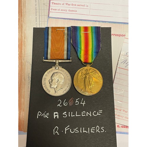 611 - WWI MEDAL DUO 26554 PTE A. SILLENCE R.FUS AND EPHEMERA