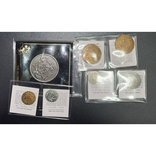 657A - SIX REPLICA EARLY ENGLISH COINS, FROM WILLIAM I PENNY THROUGH TO HENRY VIII HALF GROAT, ALONG WITH A... 