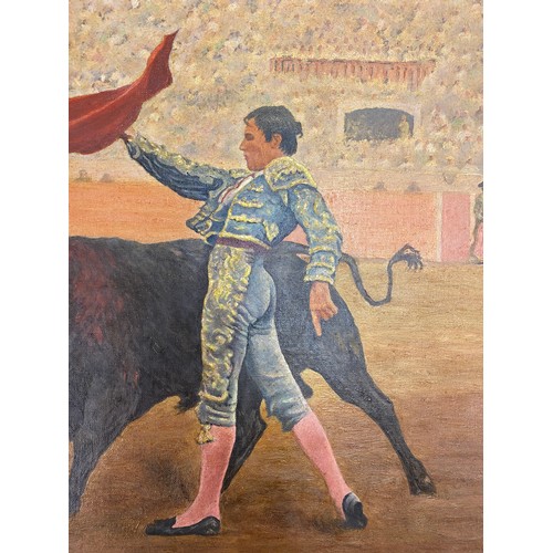 718 - SAMUEL E WHARTON A.I.A.L  OIL ON CANVAS THE MATADOR SIGNED AND DATED 64 UNFRAMED 61CM X 51CM APPROX