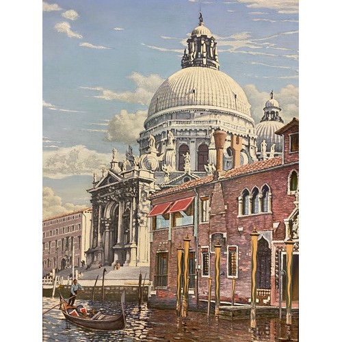 719 - SAMUEL E WHARTON A.I.A.L OIL ON CANVAS ENTITLED BY THE SANTA MARIA VENICE SIGNED, STAMPED FRENCH SAL... 