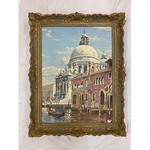 719 - SAMUEL E WHARTON A.I.A.L OIL ON CANVAS ENTITLED BY THE SANTA MARIA VENICE SIGNED, STAMPED FRENCH SAL... 