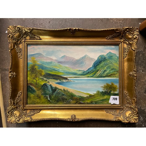 709 - G WILLIS PRYCE RSA RWS 1865-1949 OIL ON BOARD LAKE DISTRICT FRAMED 37CM X 24CM APPROX