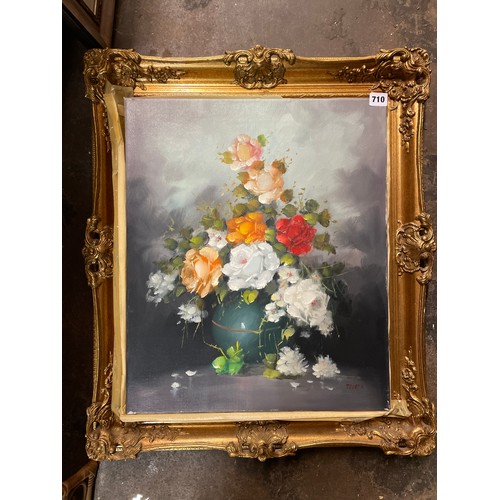 710 - 20TH CENTURY - FERRER OILS ON CANVAS STILL LIFE OF FLOWERS IN SWEPT FRAME 44CM X 55CM APPROX