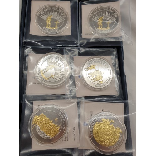 641 - SIX COMMEMORATIVE PROOF COINS WWI CENTENARY WITH CERTIFICATE BY THE WINDSOR MINT AND OTHER MEDALLION... 