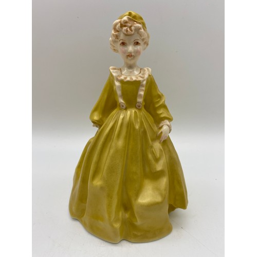 688 - ROYAL WORCESTER FIGURES GRANDMOTHERS DRESS AND THE PARAKEET BY F.G DOUGHTY WING REGLUED