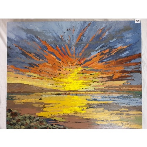 706 - MARGARET LINNETT ACRYLIC ON CANVAS SUNRISE 76CM X 60CM APPROX