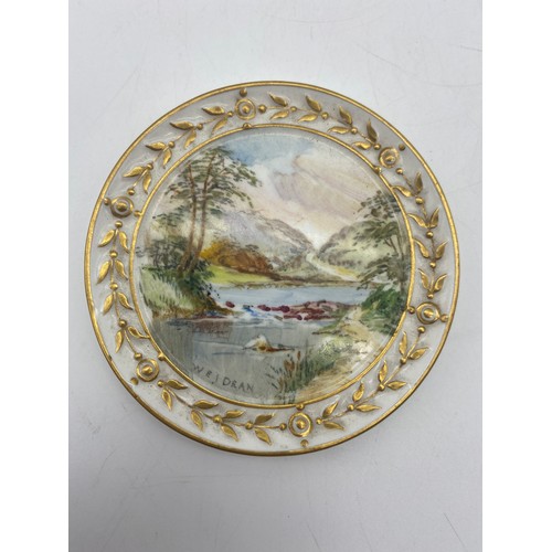 574 - PAIR OF ROYAL CROWN DERBY PORCELAIN HAND PAINTED PLAQUES ONE ENTITLED DOVEDALE PAINTED BY W.E.J. DEA... 