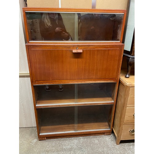 122 - VINTAGE MINTY OF OXFORD BUREAU STACKING BOOKCASE WITH SLIDING DOORS