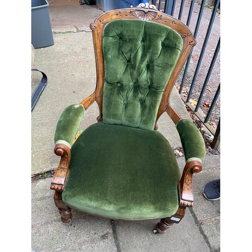 148 - VICTORIAN GREEN UPHOLSTERED GENTLEMANS ARMCHAIR