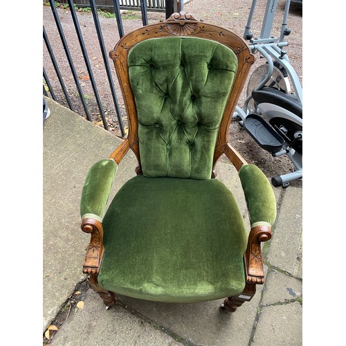 148 - VICTORIAN GREEN UPHOLSTERED GENTLEMANS ARMCHAIR