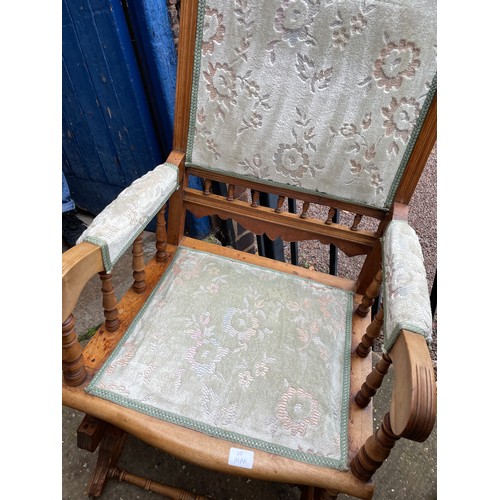 141 - VICTORIAN COLONIAL UPHOLSTERED ROCKING ARCHAIR