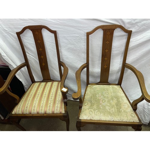 29 - PAIR OF EDWARDIAN MARQUETRY INLAID BEECH ELBOW CHAIRS