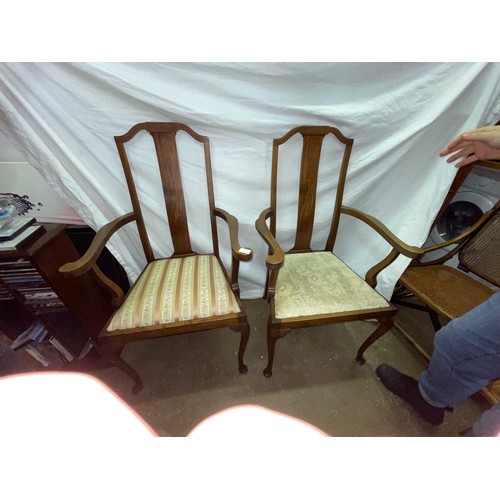 29 - PAIR OF EDWARDIAN MARQUETRY INLAID BEECH ELBOW CHAIRS