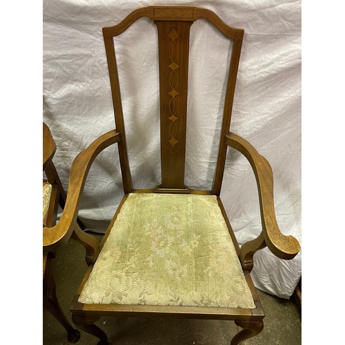 29 - PAIR OF EDWARDIAN MARQUETRY INLAID BEECH ELBOW CHAIRS