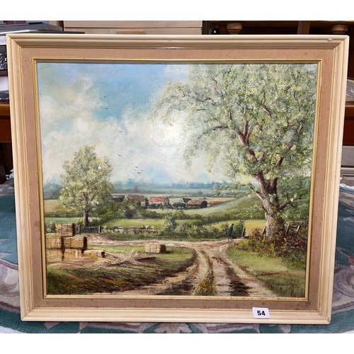 54 - T. HEARLEY? OIL ON CANVAS FIGURE IN A FARM LANDSCAPE