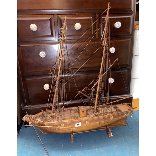 48 - HAND BUILT MODEL OF A GALLEON SOME RIGGING AS FOUND