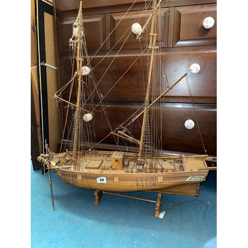 48 - HAND BUILT MODEL OF A GALLEON SOME RIGGING AS FOUND