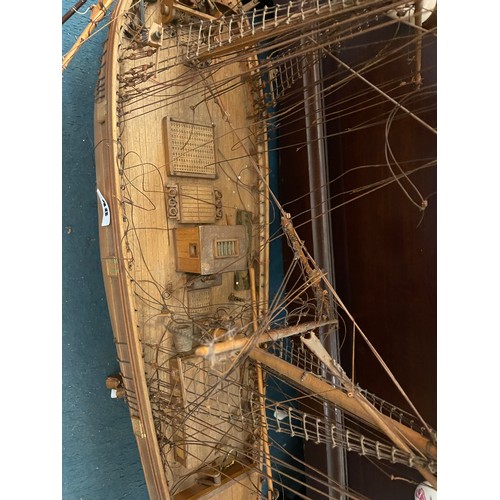 48 - HAND BUILT MODEL OF A GALLEON SOME RIGGING AS FOUND