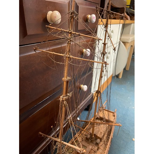 48 - HAND BUILT MODEL OF A GALLEON SOME RIGGING AS FOUND