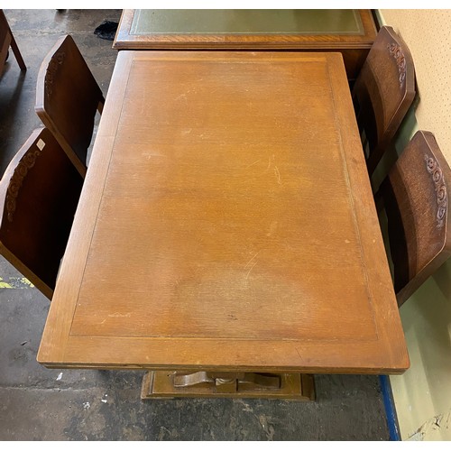 212 - OAK DRAWER LEAF TABLE WITH FOUR ERCOL CHAIRS